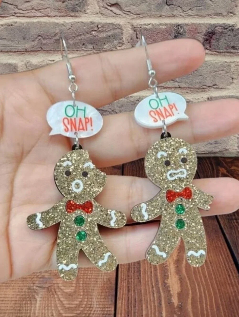 Glitter Gingerbread Man Dangle Earrings - 'Oh Snap!'